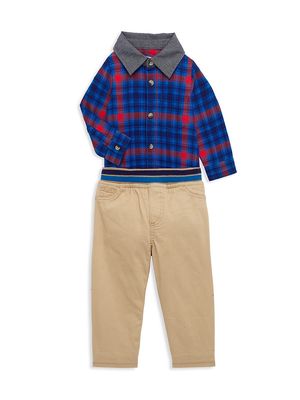 Baby Boy's Plaid Shirt & Pants Set - Indigo - Size Newborn