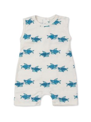 Baby Boy's Shark Print Sleeveless Shortall - Blue - Size Newborn - Blue - Size Newborn