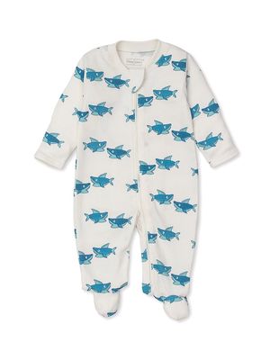 Baby Boy's Shark Zip-Up Footie - Blue - Size Newborn - Blue - Size Newborn