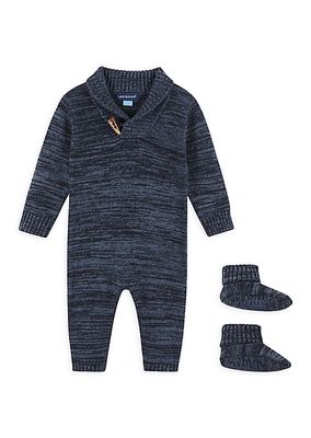 Baby Boy's Shawl Collar Coveralls & Booties Set