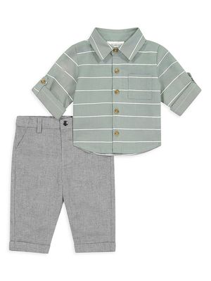 Baby Boy's Shirt & Pants Set - Sage - Size 3 Months - Sage - Size 3 Months