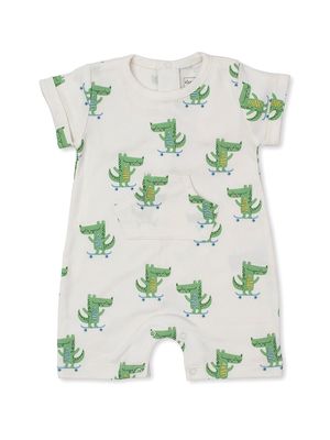Baby Boy's Short Alligator Romper - Green - Size Newborn - Green - Size Newborn