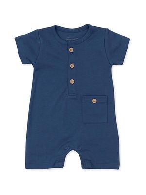 Baby Boy's Short Button Romper - Blue - Size Newborn - Blue - Size Newborn