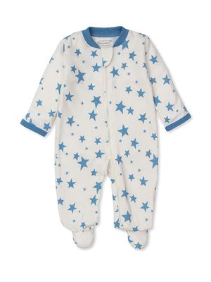 Baby Boy's Star Print Zip-Up Footie - Blue - Size Newborn - Blue - Size Newborn