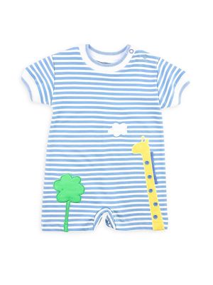 Baby Boy's Striped Knit Shortall - Blue White - Size 3 Months