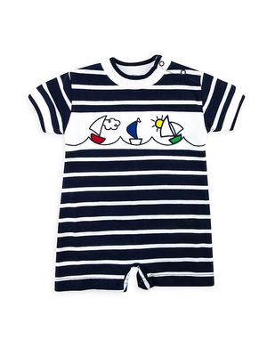 Baby Boy's Striped Knit Shortall - Navy White - Size 3 Months - Navy White - Size 3 Months