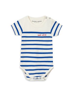 Baby Boy's Striped Organic Cotton Bodysuit - Ivory Blue - Size Newborn - Ivory Blue - Size Newborn