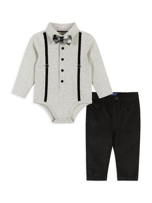 Baby Boy's Suspenders Bodysuit & Pants Set - Heather Cream - Size 3 Months