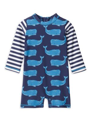 Baby Boy's Whales One-Piece Rashguard Swimsuit - Patriot Blue - Size 3 Months - Patriot Blue - Size 3 Months