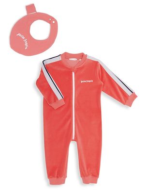 Baby Girl's 2-Piece Bib & Track Coverall Gift Set - Coral White - Size 3 Months - Coral White - Size 3 Months