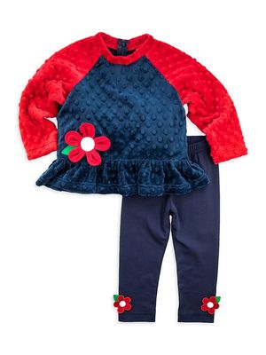 Baby Girl's 2-Piece Dimple Fleece Top & Leggings Set - Navy Red - Size 12 Months - Navy Red - Size 12 Months