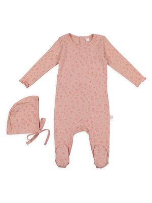 Baby Girl's 2-Piece Floral Bonnet & Footie Set - Pink - Size Newborn - Pink - Size Newborn