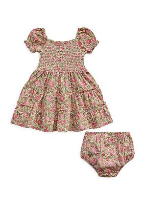 Baby Girl's 2-Piece Floral Print Dress & Bloomers Set