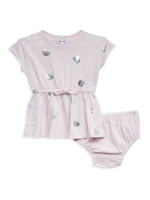 Baby Girl's 2-Piece Foil Stamp Heart Dress & Bloomers Set - Ice Lilac - Size 3 Months - Ice Lilac - Size 3 Months
