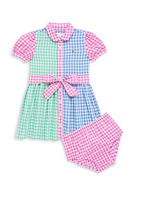 Baby Girl's 2-Piece Gingham Print Poplin Dress & Bloomers Set