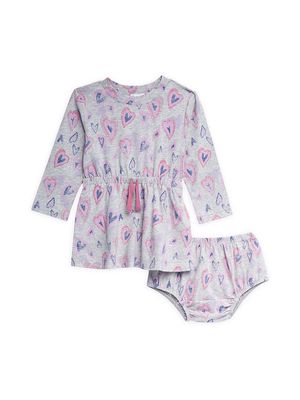 Baby Girl's 2-Piece Graffiti Hearts Dress & Bloomers Set - Pink Multi - Size 3 Months - Pink Multi - Size 3 Months