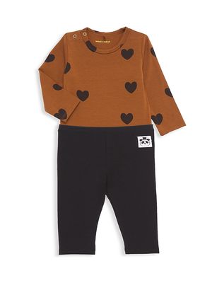 Baby Girl's 2-Piece Heart Print Bodysuit & Leggings Set - Size 3 Months - Size 3 Months