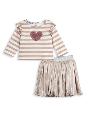 Baby Girl's 2-Piece Heart Top & Pleated Skirt Set - Size Newborn - Size Newborn