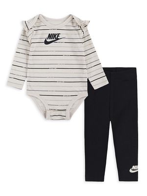 Baby Girl's 2-Piece Just Do It Stripe Bodysuit & Leggings Set - Black Multi - Size Newborn - Black Multi - Size Newborn