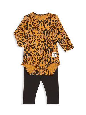 Baby Girl's 2-Piece Leopard Print Bodysuit & Leggings Set - Size 3 Months - Size 3 Months