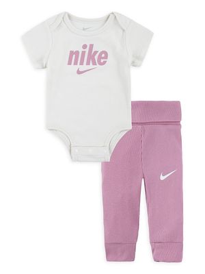 Baby Girl's 2-Piece Nike Bodysuit & Foldover Ribbed Joggers Set - Pink Multi - Size Newborn - Pink Multi - Size Newborn