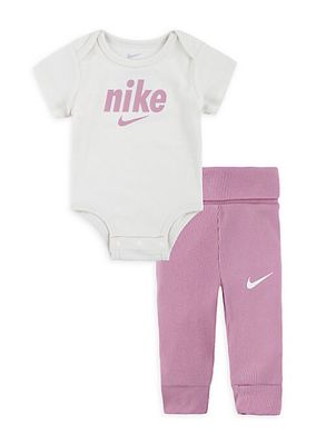 Baby Girl's 2-Piece Nike Bodysuit & Foldover Ribbed Joggers Set