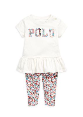 Baby Girl's 2-Piece Peplum T-Shirt & Floral-Print Leggings Set