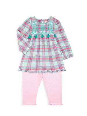 Baby Girl's 2-Piece Plaid Embroidered Dress & Leggings Set - Plaid - Size 12 Months - Plaid - Size 12 Months
