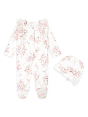 Baby Girl's 2-Piece Printed Coverall & Hat Set - Ivory - Size 6 Months - Ivory - Size 6 Months