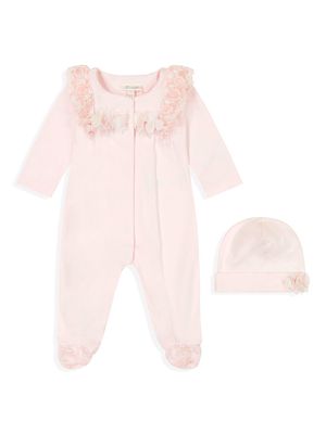 Baby Girl's 2-Piece Ruffle-Trim Coverall & Hat Set - Pink - Size 9 Months - Pink - Size 9 Months