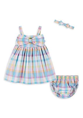 Baby Girl's 3-Piece Plaid Headband, Dress & Bloomers Set