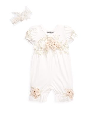 Baby Girl's 3D Flower Romper - Ivory Gold - Size 12 Months