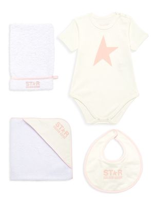 Baby Girl's 4-Piece Bodysuit & Bib Bath Gift Set - White Pink - Size 6 Months - White Pink - Size 6 Months