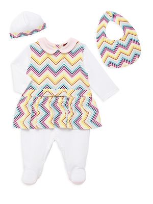 Baby Girl's 4-Piece Chevron Dress, Footie, Bib & Beanie Gift Set - White Multi - Size 3 Months - White Multi - Size 3 Months