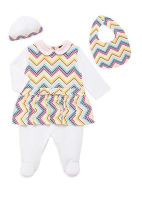 Baby Girl's 4-Piece Chevron Dress, Footie, Bib & Beanie Gift Set