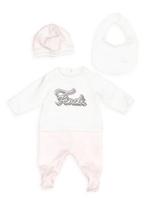 Baby Girl's 4-Piece Logo Top, Footie, Beanie & Bib Gift Set