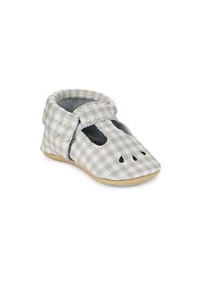 Baby Girl's Almond Gingham Mary Jane Leather Soft Sole Moccasins