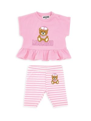 Baby Girl's & Little Girl's 2-Piece Peplum T-Shirt & Striped Leggings Set - Pink - Size 6 Months - Pink - Size 6 Months