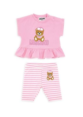 Baby Girl's & Little Girl's 2-Piece Peplum T-Shirt & Striped Leggings Set