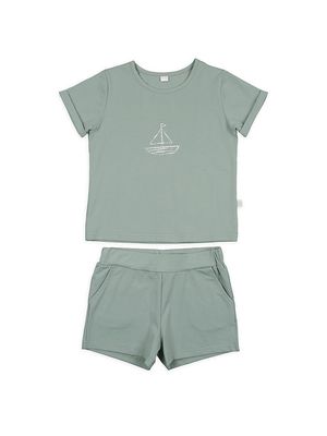 Baby Girl's & Little Girl's 2-Piece Seashell T-Shirt & Shorts Set - Aqua - Size 18 Months - Aqua - Size 18 Months