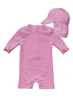 Baby Girl's & Little Girl's 2-Piece Seersucker Stripe Sun Hat & Swim Rashguard Set - Pink - Size Newborn - Pink - Size Newborn