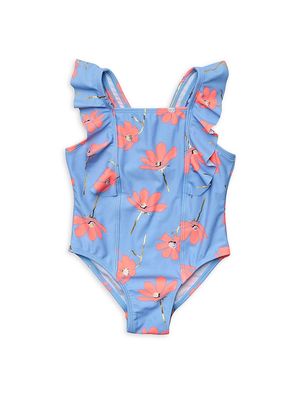 Baby Girl's & Little Girl's Beach Bloom Ruffle Trim Swimsuit - Blue - Size 4 - Blue - Size 4