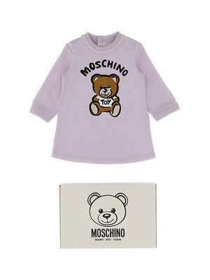 Baby Girl's & Little Girl's Bear Logo Long-Sleeve Dress - Lavender - Size 3 Months