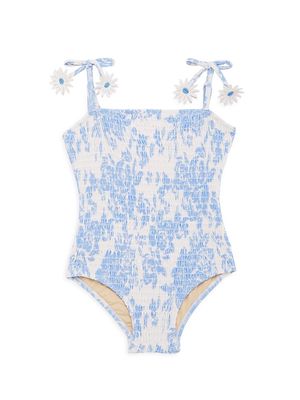 Baby Girl's & Little Girl's Blue Bouquet One-Piece - Blue - Size 6 Months - Blue - Size 6 Months
