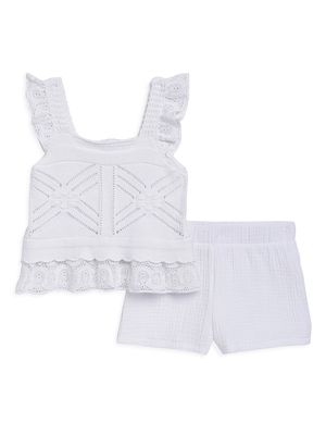 Baby Girl's & Little Girl's Crochet Sweater Tank Top & Shorts Set - White - Size 3 Months - White - Size 3 Months