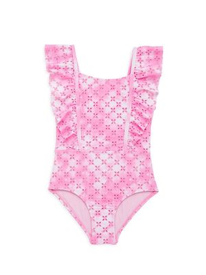 Baby Girl's & Little Girl's Eyelet Ruffle One-Piece - Pink - Size 6 Months - Pink - Size 6 Months