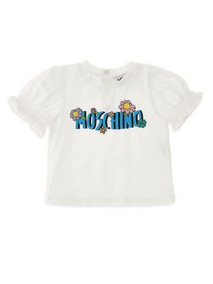 Baby Girl's & Little Girl's Flower Logo Puff Sleeve T-Shirt - White - Size 3 Months - White - Size 3 Months