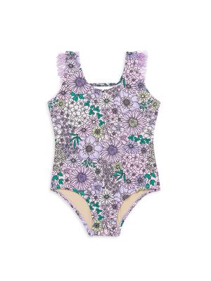 Baby Girl's & Little Girl's Mod Floral Swimsuit - Purple - Size 6 Months - Purple - Size 6 Months