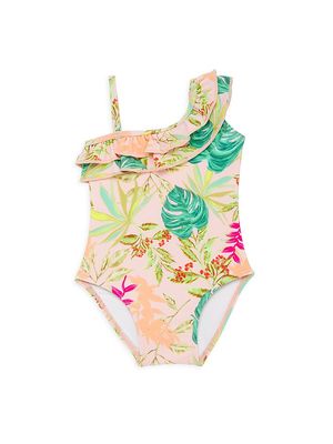 Baby Girl's & Little Girl's One-Shoulder Tropicalia Print Swimsuit - Harbour Pink - Size 12 Months - Harbour Pink - Size 12 Months