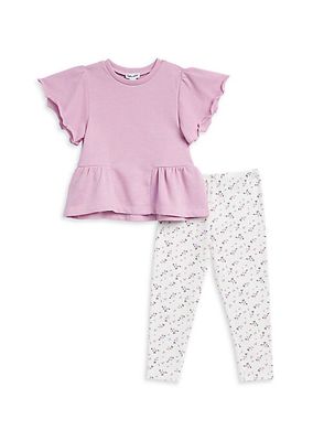 Baby Girl's & Little Girl's Peplum T-Shirt & Floral Leggings Set